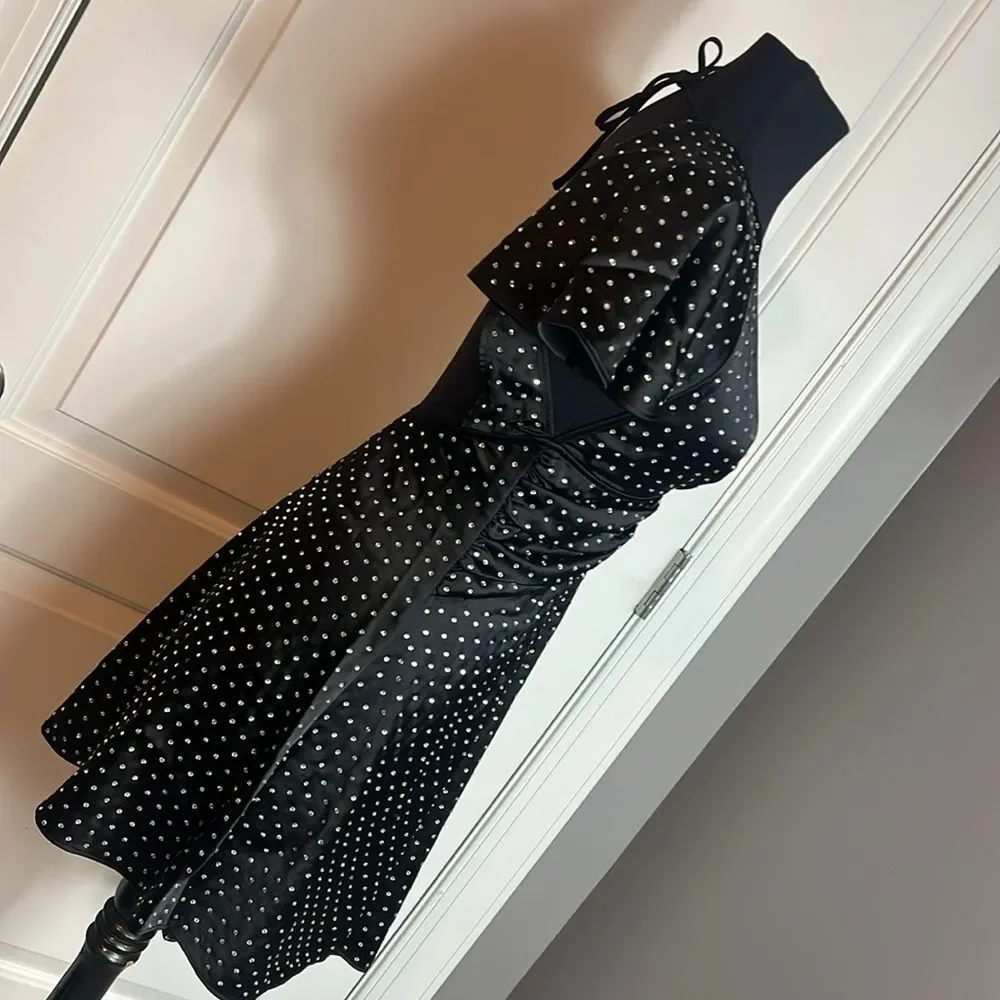 BNWT - WEWOREWHAT - CRYSTAL ASYMMETRICAL BLACK DRESS - 2 - Picture 6 of 8